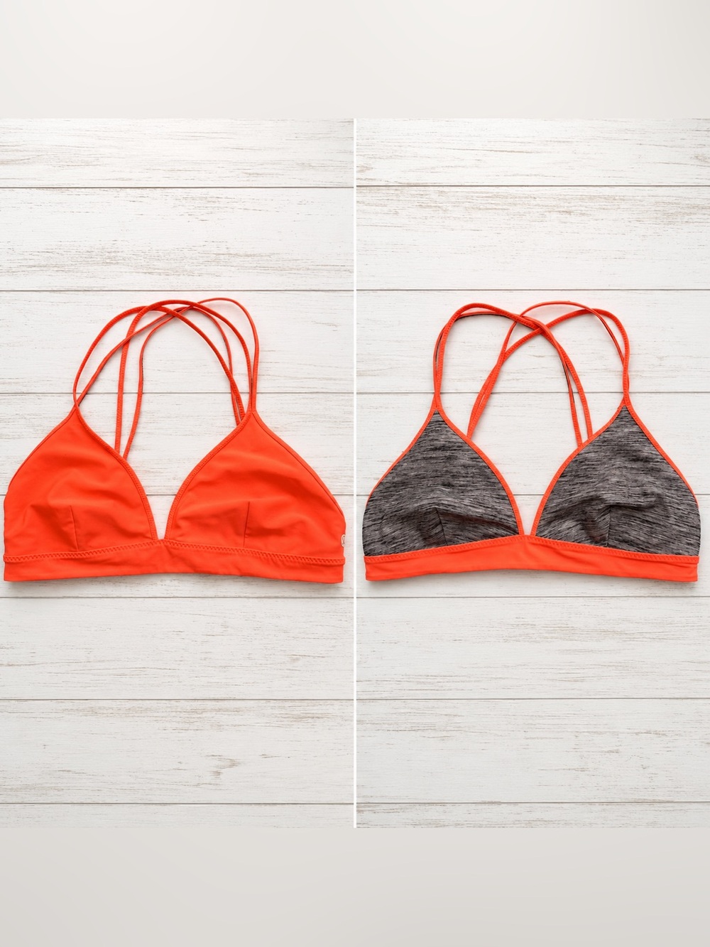 Lululemon Reversible Bikini Top Coral Orange Gray Strappy Swim Size XS/S